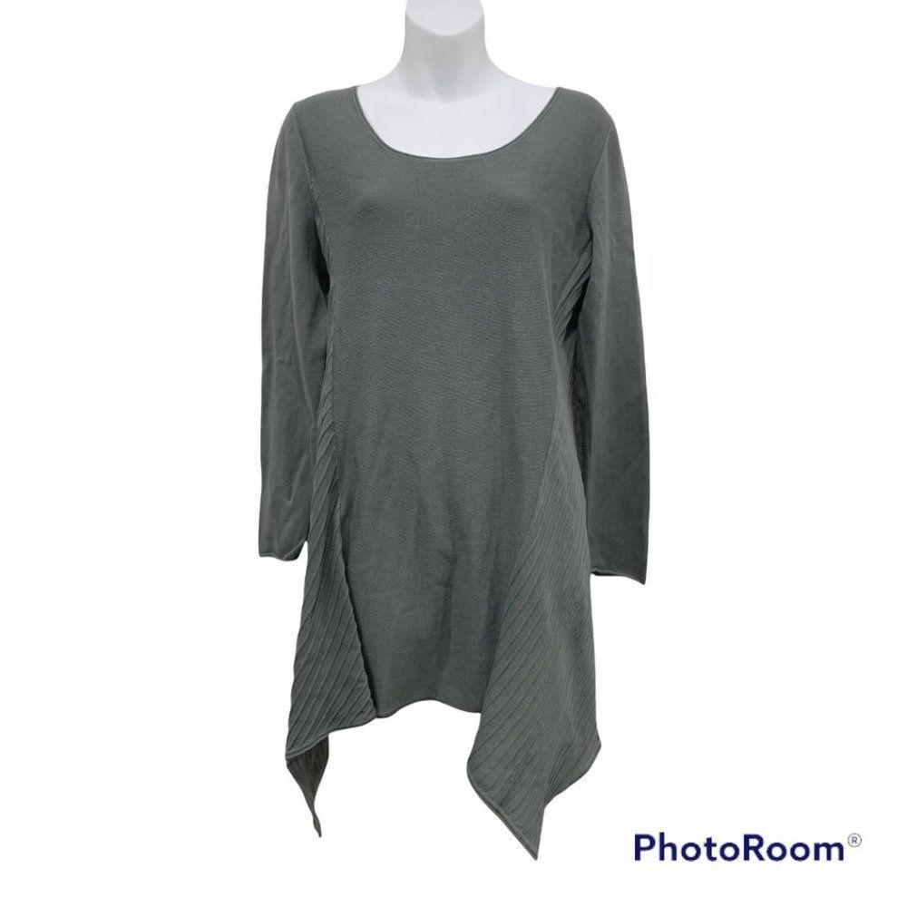 Soft Surroundings Size M Knit Pullover Sweater‎ Top Asymmetrical Hem Sea Green